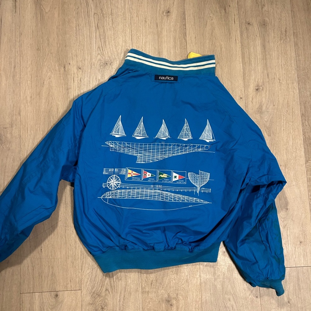 Vintage Nautica Yacht Club Reversible Bomber Jacket Yellow/Blue 90s Size Large